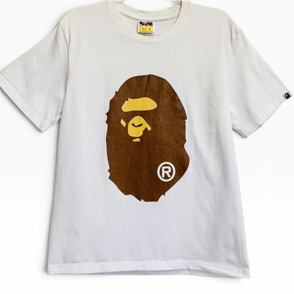 BAPE A Bathing Ape Double Ape Head Graphic T-Shirt White Brown Men's S Japan